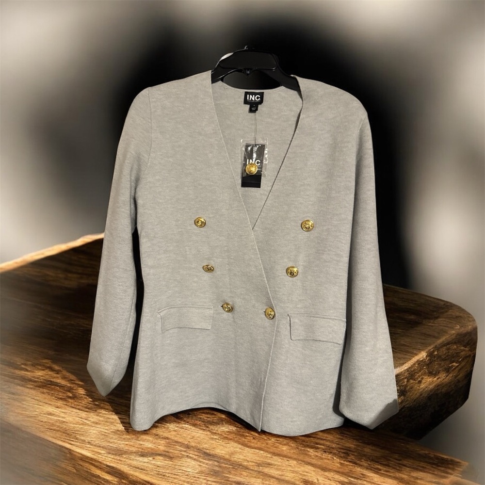 INC International Concepts Gray Blazer with Gold Buttons